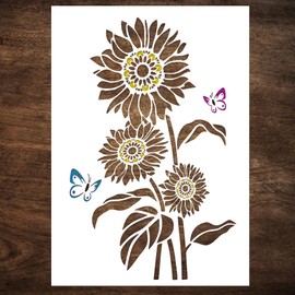 DLY LIFESTYLE Large Sunflower Stencil (12x17 Inches) - Wall Stencils for Painting - Reusable Boho Sun Flower Stencils for Crafts, Canvas, Furniture - Paint Stencils for Walls