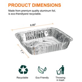 sourcing map 30pcs Aluminum Foil Pie Pan 8.86" Square Disposable Non-Stick Baking Pans for Pies Quiches Tarts Baking Cooking Reheating Parties, Silver