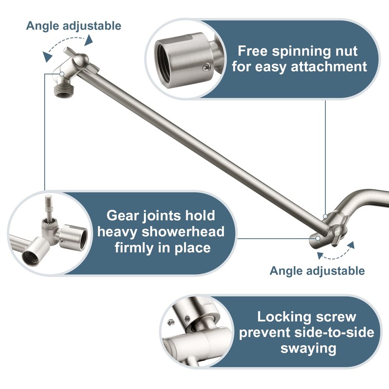 BRIGHT SHOWERS 15 Inch Extra Long Shower Head Extension Arm,