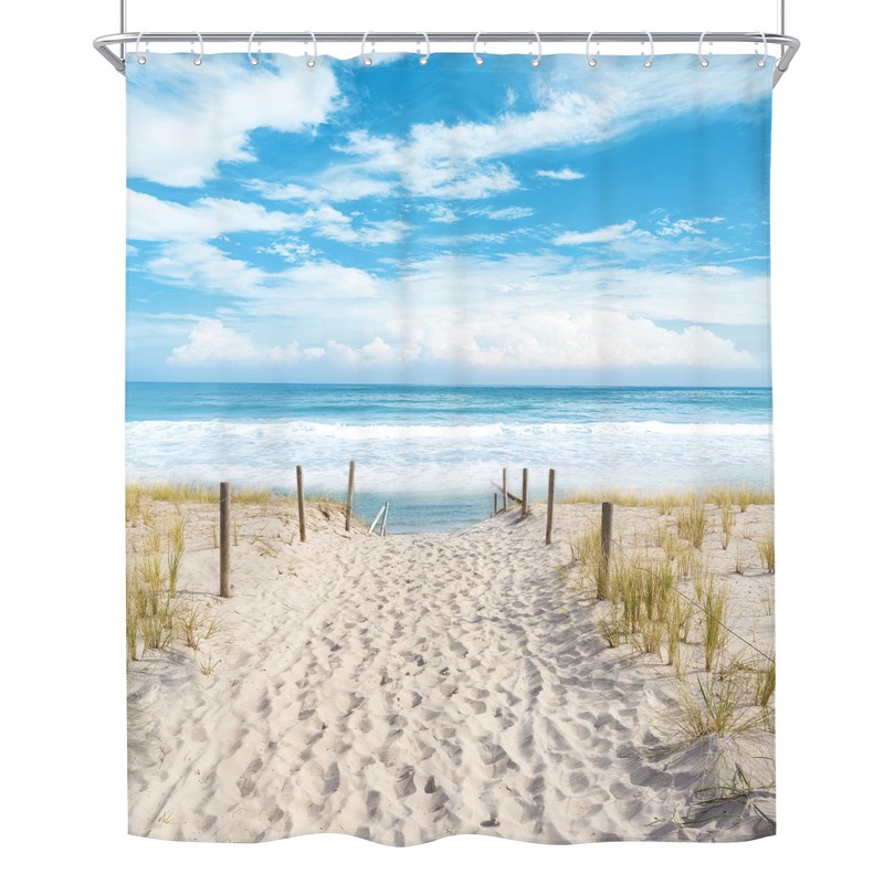Riyidecor Beach Coastal Ocean Shower Curtain Seaside Seashore Scenery Landscape