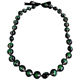 BlueRica Hand Painted Kukui Nut Lei Necklace - Hawaiian Style (Palm Tree)