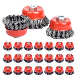 24 Pcs Wire Wheel Cup Brush for 4 1/2 Angle Grinder, 3 inch Twisted Knotted Metal Wire Brush Set with 5/8 Inch-11 Threaded Arbor, Wire Cup Brush for Heavy-Duty Metal Cleaning Conditioning