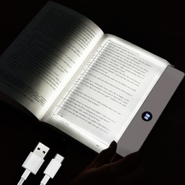 AVEKI Book Light, Dimmable LED Reading Light 3 Color Flat Book Lamp for Reading, Rechargeable Full Page Lights with Timer Portable Bookmark Lights Clip On Study Light for Kids Eye Protection (Black)