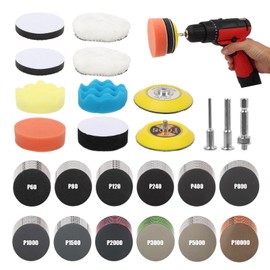 Ruaizel Sanding Disc Drill Polishing Kit, Polishing Pads for Drill with 60-10000 Wet and Dry Sandpaper, buffing pads for drill for for Auto Car Polishing, Sanding, Waxing