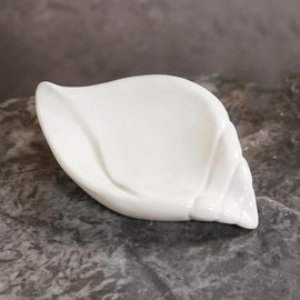Sea-Shell Soap Holder, Ceramic Soap Tray with Self Draining, Soap Tray for Sink Washroom Bathroom Shower, Small Cute and Elegant Holder with Glaze, Easy Cleaning (White)