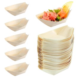 Lansls Pack of 100 Disposable Bamboo Plates, Finger Food Bowls, Currywurst Bowls, Finger Food, Nacho Bowl, Bamboo Bowl, Disposable Bowls, Boats Snack Bowls, Wooden Boats, for Party Supplies