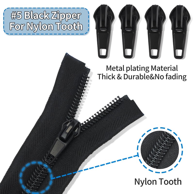 Domthent Zipper Repair Kit,#5 Zipper Pull Replacement,76pcs Fix a Zipper