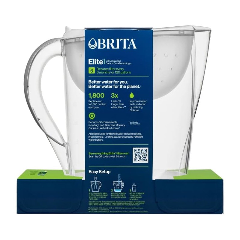 Brita Large 10 Cup Pacifica White Water Filter Pitcher with