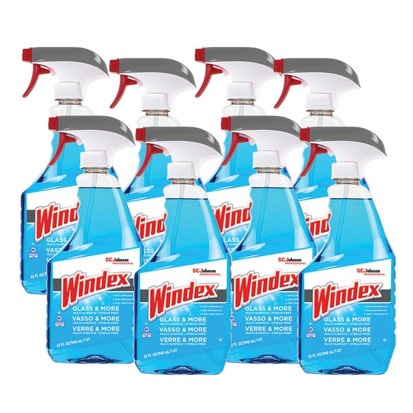 SC Johnson Professional Windex Glass More Cleans with a Streak-Free Shine, 32 Fl Oz (Pack of 8)