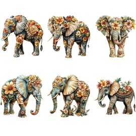 arricraft 6 Sheets Flowers Elephant Logo Stickers Made of Plastic for Iron-On Heat Transfer Film with Flowers and Animal Pattern Sticker Set for DIY Hats Jackets T Shirts Curtains