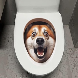 Dreothy Cartoon Animals Toilet Sticker, Waterproof Removable Cute Dog Toilet Lid Decals Sticker, Self-Adhesive Toilet Cover Sticker Bathroom Wall Door Stickers (Surprise Dog)