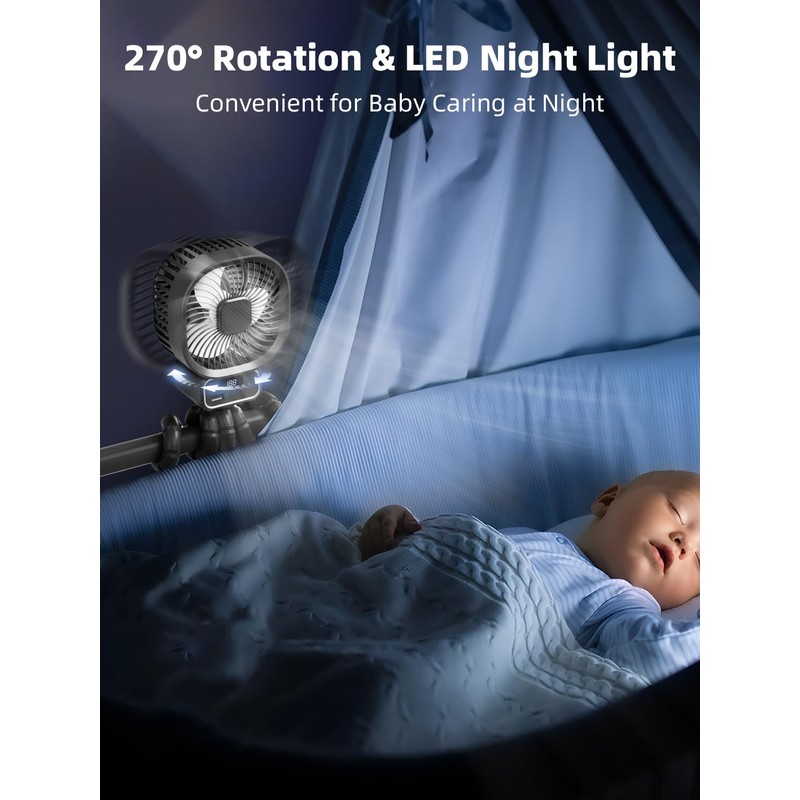 Portable Stroller Fan with 10000 mAh, 270° Rotation Fan Small