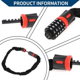 Hihaha Bicycle Lock/Security Chain Combination Lock Padlock for Mountain Bike Road Bike/Resettable 5 Digit Bike Lock Carbon Steel 90cm / 1 Pc Black Red