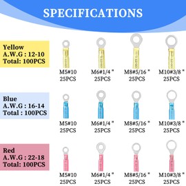 Qibaok Heat Shrink Ring Connectors 300 PCS Insulated Electrical Crimp Heat Shrink Wire Connectors Marine Automotive Copper Ring Terminals Kit