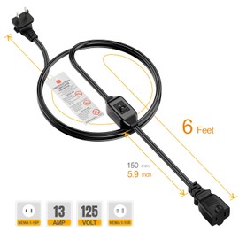[6-Feet] On Off Switch Extension Cord, Right Angle 2-Prong Polarized Extension Cord with On-Off Inline Switch 12A 125V for Your Chargers/Lamp/Power Adapters etc, 16AWG Cord