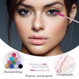 MWOOT 20 Pack Disposable Mascara Brushes with Tubes, Mixed Colors Diamond Mascara Wands Lash Extension Brushes, Eyelash Extension Supplies for Women Girls Makeup Tool