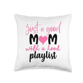 Just A Good Mom With A Hood Playlist Throw Pillow