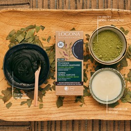 LOGONA Naturkosmetik Nourishing vegetable hair colour, vegan hair colour powder with organic indigo for intense colour and shine, plant hair colour in indigo black (black), 1 x 100 g