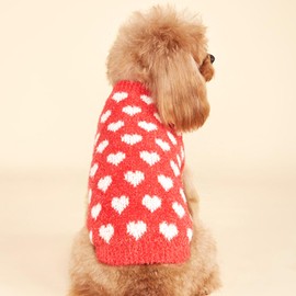 Jecikelon Cute Heart Dog Sweater Soft Mohair Knit Puppy Clothes Comfortable Warm Pet Winter Outfits Knitwear Pullover for Small Dogs Cats (Small, Red)