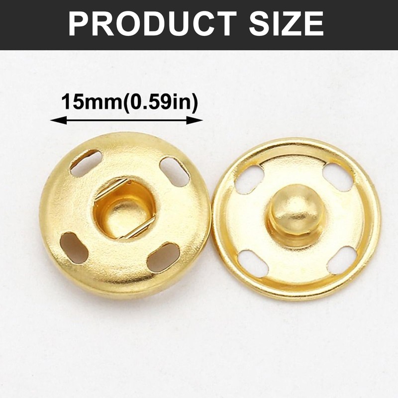 15 Sets Sew-on Snap Buttons, Metal Press Studs Snap Fasteners
