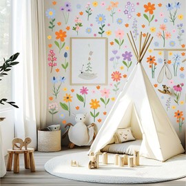 CharmFlo Spring Flower Wall Decals - Peel and Stick Removable Floral Wall Stickers for Nursery, Bedroom, Living Room Decor (8 Sheets 102 Pcs Wildflower Mural Art, Garden Theme)