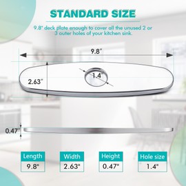 Sink Hole Cover Kicimpro Stainless Steel Polished Chrome Deck Plate for 1 or 3 Hole Bathroom or Kitchen Sink Faucet 9.8”