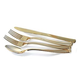 " OCCASIONS" 240 piece Heavyweight Wedding Plastic Silverware (60 knives, 60 spoons, 120 forks, Gold Coated)