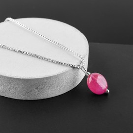 InfinityGemsArt Natural Pink Ruby Pendant Necklace For Women Gemstone Plain Tumble Crystals Dainty Jewelry, July Birthstone, Chakra - Energy Healing Stones, Silver Plated Chain 18 inch
