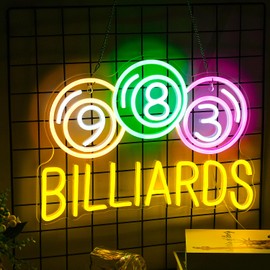 Billiards Neon Sign LED Colorful Neon Light for Wall Decor Dimmable USB Neon Lights for Billiard Room Game Party Decor Bedroom Man Cave Boys Gift（16.9’’X11.8’’）