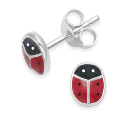Sterling Silver Red Ladybird Earrings - SIZE: Tiny suitable for children- 6mm Enamel Ladybird Stud Earrings. Gift boxed 5582RED