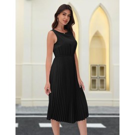 DRESSTELLS Cocktail Dresses 2025, Black Midi Pleated Dresses for Women Formal Summer Wedding Guest Business Office Work Funeral Plus Size Black 2XL