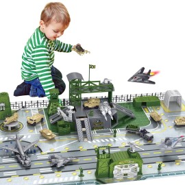 Deao Military Base Set, Army Men Playset with Military Vehicle,Weapon Gear Accesso
