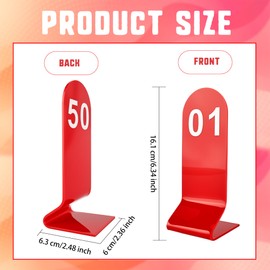 50 Pcs Table Order Numbers Acrylic Restaurant Table Numbers 1-50 Reception Red Double Sided Number Stands Signs for Wedding Cafes Party
