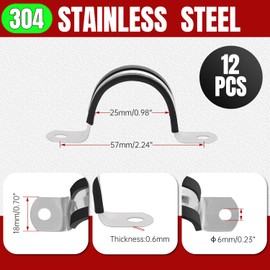 YIEMI Pipe Clamps 25mm Diameter 304 Stainless Steel Pipe Clamp with U Pipe Clamp for Pipe, Line or Wire Rope (Pack of 12)