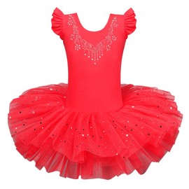 ZNYUNE Bambine Ragazze Vestito Tutu da Balletto per Ballo Strass a Manica Corta di Usura di Ballo Abiti 3-8 Anni