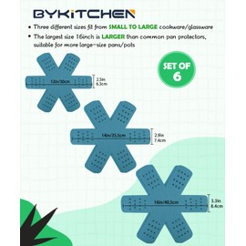 BYKITCHEN Pan Protectors for Stacking, Pan Pot Separators Pads with Stars, Felt Pot Divider Protectors for Stacking and Protecting Your Cookware(6pcs & 3 Sizes)