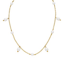 Purelei® Pearl Drop Necklace (Gold, Silver, Rose Gold), Waterproof Necklace with Pearls for Women, Elegant Stainless Steel Necklace, Gift for Women, 35-40 cm, Adjustable Length, Stainless Steel, Pearl