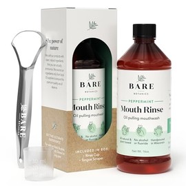 Bare Botanics Oil Pulling for Teeth & Gums (Peppermint) 16 oz - All Natural Mouth Rinse for Whitening & Fresher Breath - Daily Oral Health Alcohol & Flouride Free - Made in USA Vegan Cruelty Free
