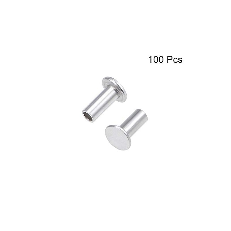 sourcing map Aluminium Flat Head Half Tube Rivets Silver M3