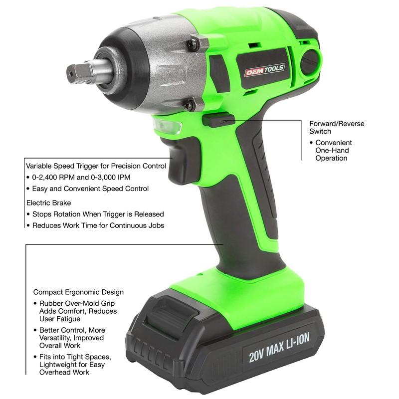 OEMTOOLS 24661 20V MAX Li-Ion 3/8 In. Drive Cordless Impact