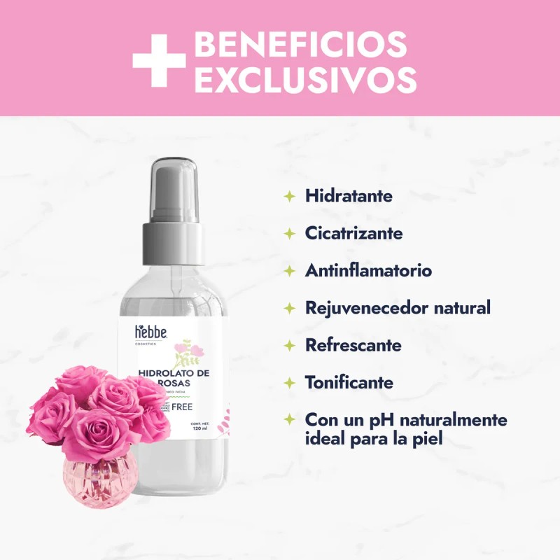 Hebbe Cosmetics Agua Rosas 120ml Tónico Facial Vegano Libre Aceite