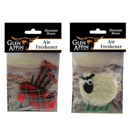GLEN APPIN OF SCOTLAND Car Air Freshener Set - Cute, Adorable, and Fragrant | Felt Design with Textured Fur, Wiggle Eyes | Scottish Sheep & Bagpipe Design | Car Accessory and Gift for Her