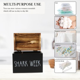 Gzsekken Shark Week Period Box with Lid,2-Compartment Tampon Holder & Sanitary Storage Box,Rustic Wood Bathroom Box Sanitary Pad Tampax Organiser for Women, Feminine Products Caddy-Black