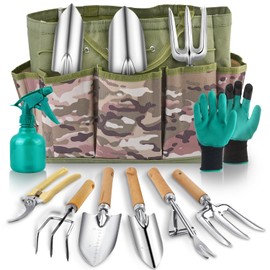 Gardening Tool Set of 9 PCS, Saraily Heavy Duty Gardening Tool Set with Durable Garden Tools Organizer Handbag, Non-Slip Rubber Gloves, Rust-Proof Garden Tool Set, Ideal Garden Gifts for Women, Mom
