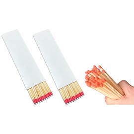 jameitop® 2 XL Packs of Matches Without Print/White Boxes for Designing, Red Ignition Head, 200 mm Woods = 80 Matches in Set