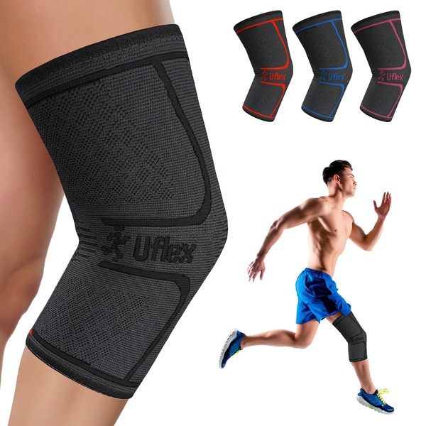 UFlex Athletics Knee Compression Sleeve Support for Women and Men - Knee Brace for Pain Relief, Fitness, Weightlifting, Hiking, Sports - Black, Small