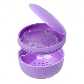 Maoerdental Retainer Cleaner Case,Double Layer No-Leak Denture Cup for Soaking Dentures, Denture Bath for Aligner,Retainers,Mouth Guard,Night Guard Solid Color (Purple)