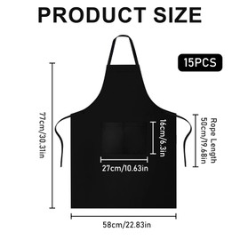 Pack of 15 Cooking Aprons, Black Apron with 2 Pockets, Adjustable Neckband Apron, Washable Unisex Kitchen Apron, Cook Apron for Kitchen, Cooking, Baking, Restaurant, Crafts and Cafe
