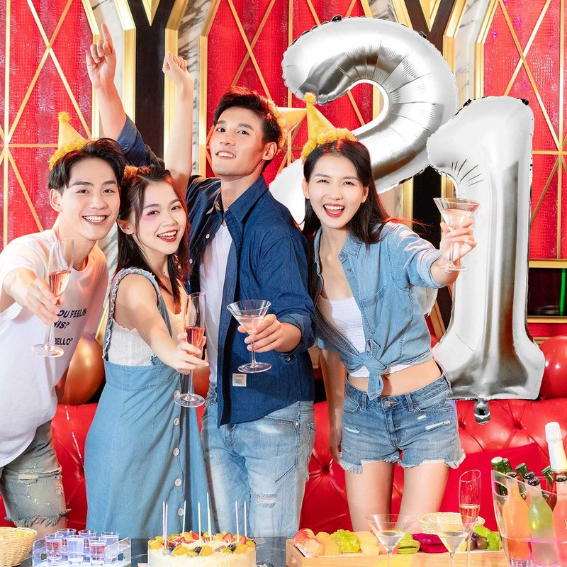 Tekoo Big Number 21 Balloons Birthday Party Balloons Decoration Silver