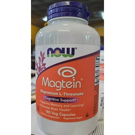 NOW Magtein 180 Veg Capsules Magnesium L-Threonate Promotes Brain Health 08/2027